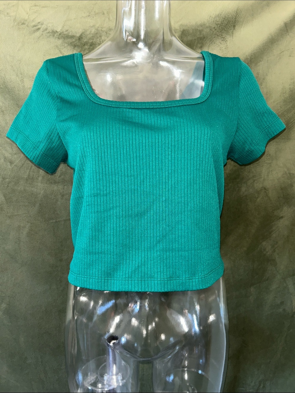 PINK Victoria's Secret Teal Ribbed Square-Neck Crop Top